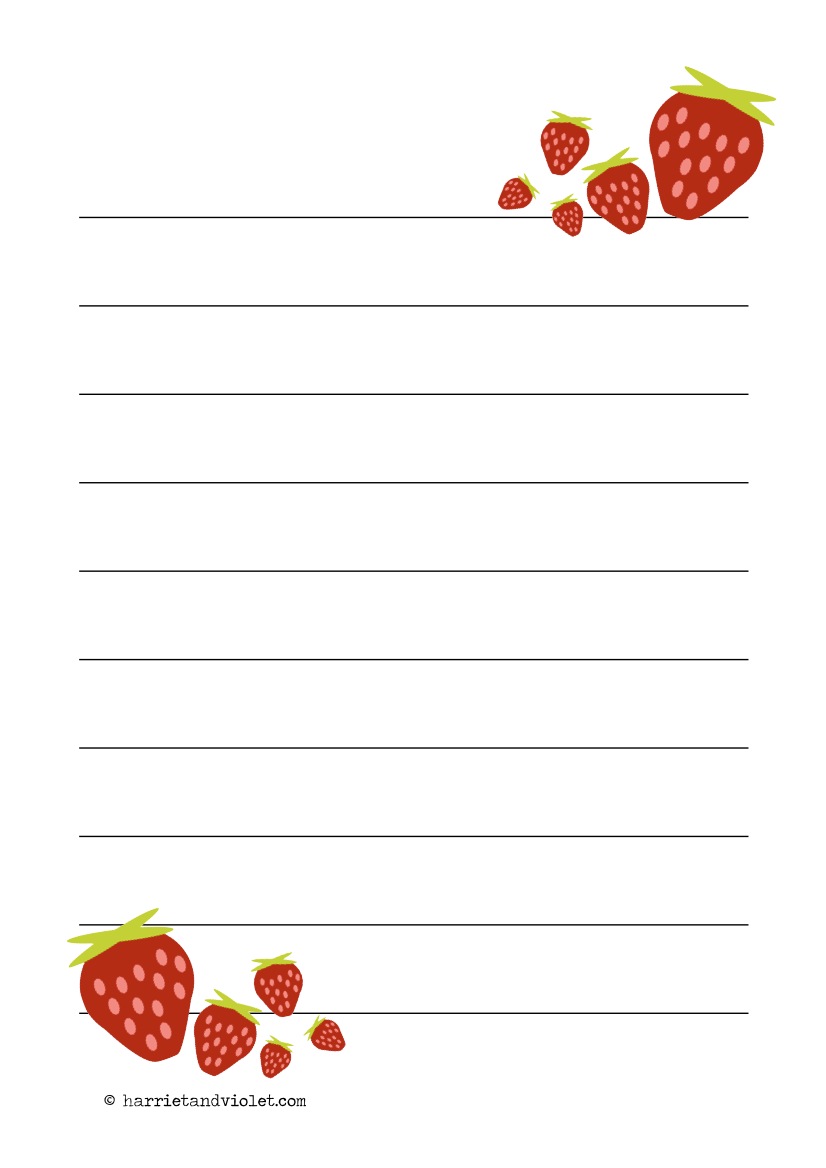 strawberry border a4 portrait plain lined and half lined free