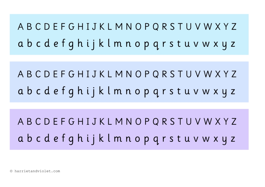 alphabet chart or strip pastel colours free teaching