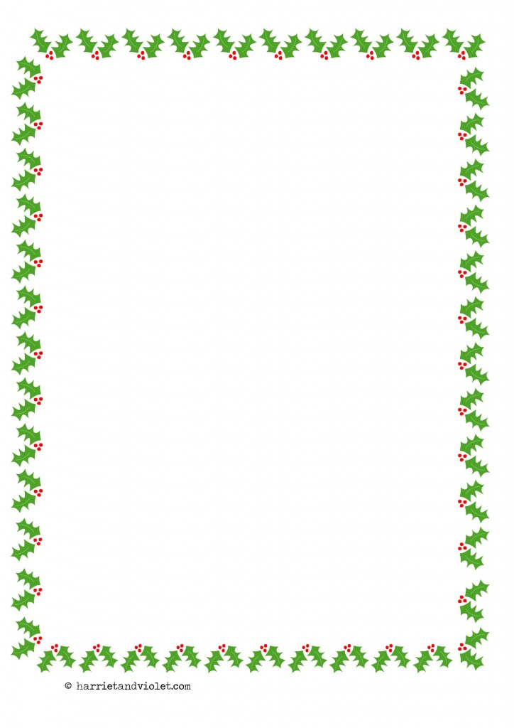 Christmas Holly Border Paper A4 Portrait Plain Half Lined and Lined