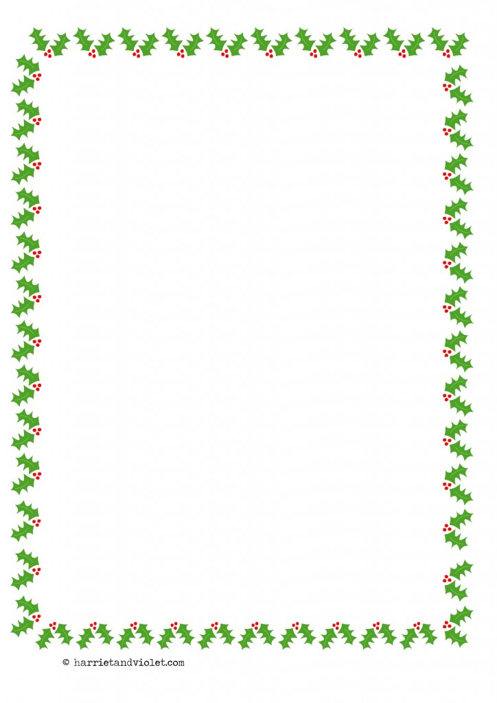 christmas holly border paper a4 portrait plain half lined