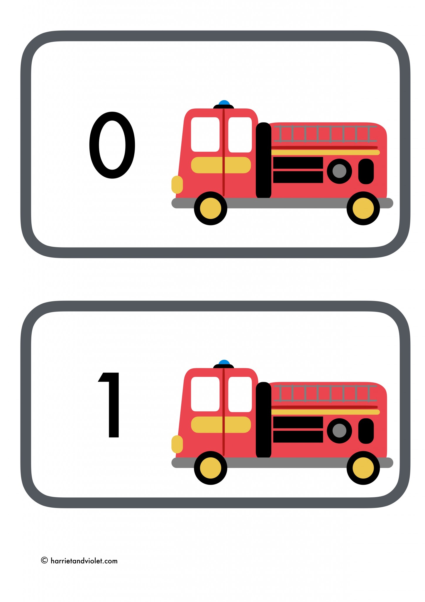 Firetruck number line 010 (numberline fire engine) Free Teaching